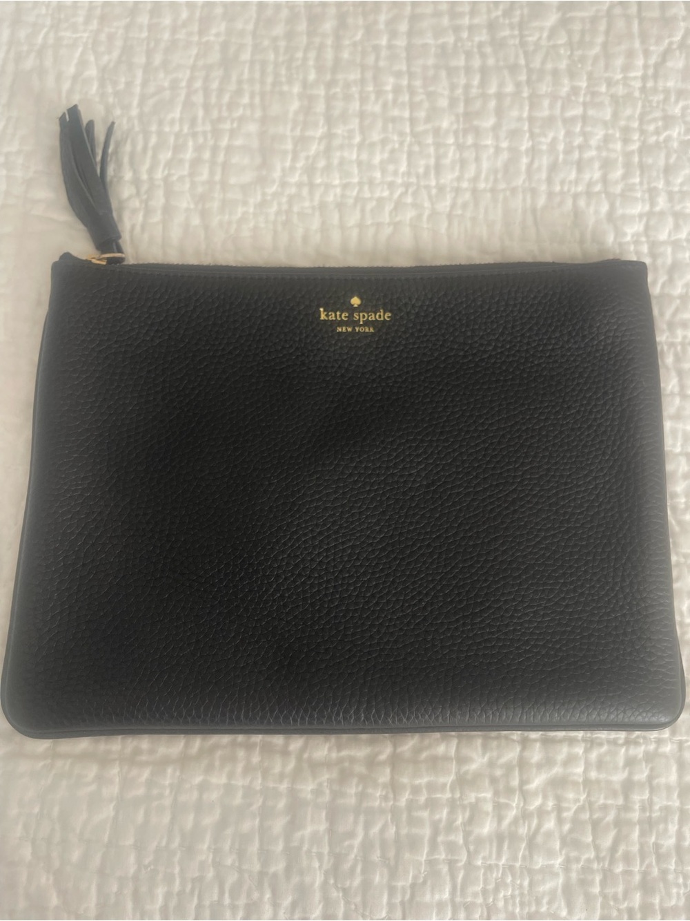 kate spade Black Leather Wristlet Pouch with Gold Hardware